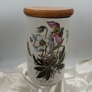 Portmeirion Lidded Storage Jar/Canister. 8 1/2” tall; “Christmas Rose”